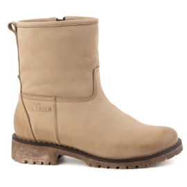 Olivier Women's leather ankle boots insulated winter 340BB beige