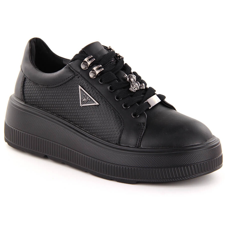 Leather women's platform shoes black Filippo DP6382