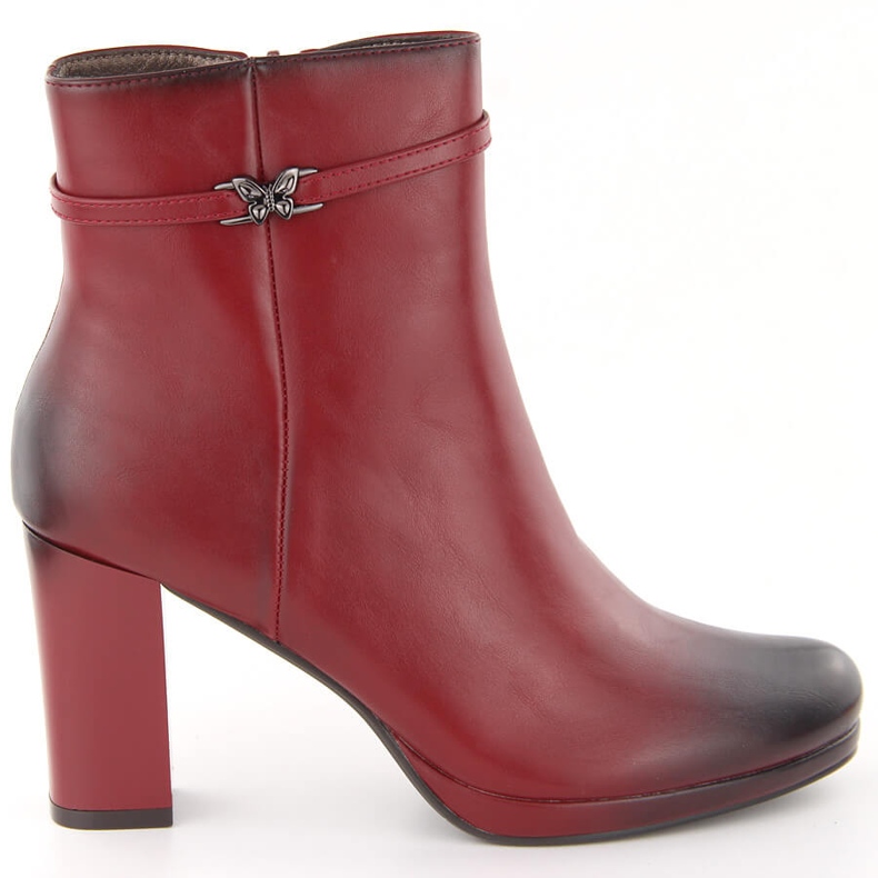 M. DASZYŃSKI Women's ankle boots with a heel, insulated, red, M.Daszyński AF125-22