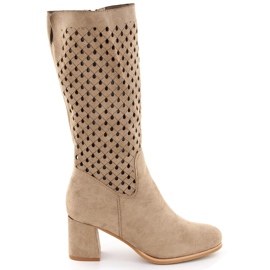 M. DASZYŃSKI Women's suede boots openwork beige M.Daszyński SA156-10B M. DASZYŃSKI Women's suede boots openwork beige M.Daszyński SA156-10B