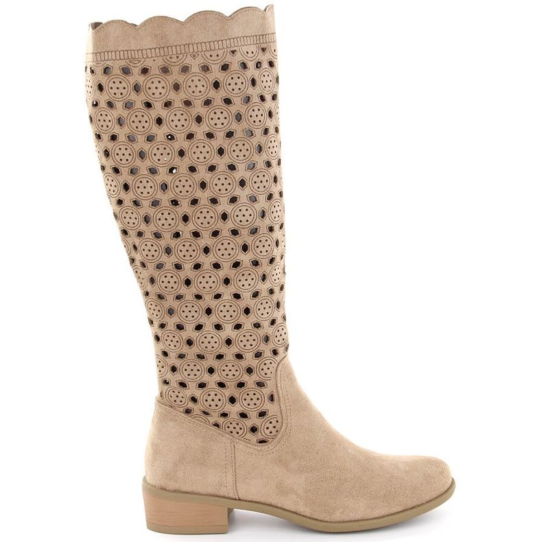 M. DASZYŃSKI Women's suede boots openwork beige M.Daszyński SA198-33