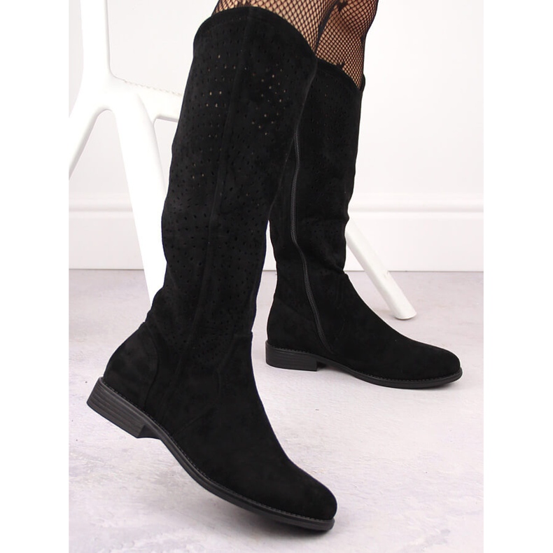 Women's boots suede openwork black S.Barski HY66-150