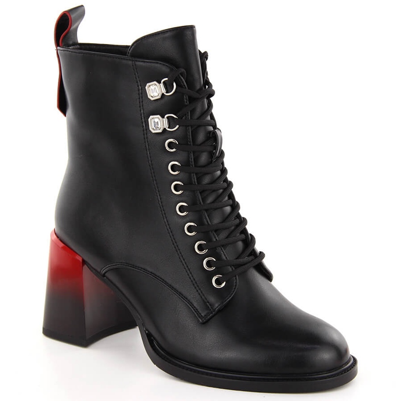 Women's ankle boots with decorative heel black D&amp;A S.Barski Premium Collection MR880-132