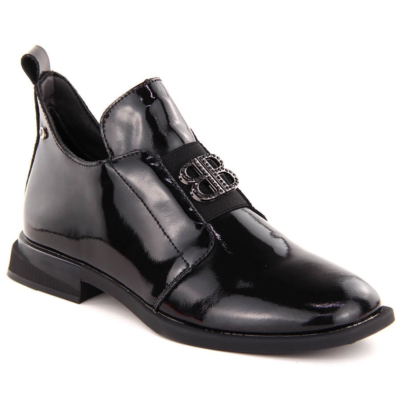 Leather women's patent leather ankle boots with decoration, black Filippo DBT4763