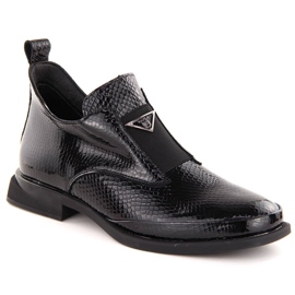 Leather ankle boots for women, patent leather, crocodile with decoration, black, Filippo DBT6425