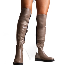 Long dark beige boots made of eco leather Polmapina