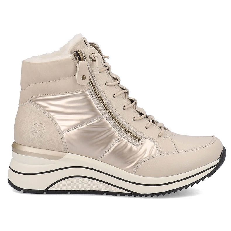 Women's leather ankle boots insulated on a wedge, beige Remonte D0T72-60