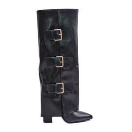 Insulated Women's Boots With A Turned Upper And Buckles Black Piregonia Insulated Women's Boots With A Turned Upper And Buckles Black Piregonia