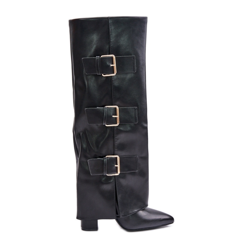 Insulated Women's Boots With A Turned Upper And Buckles Black Piregonia