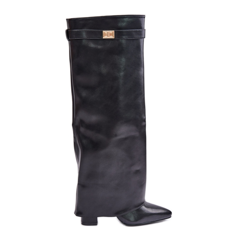 Women's Eco Leather Boots With Rolled Upper On A Heel Black Avamora