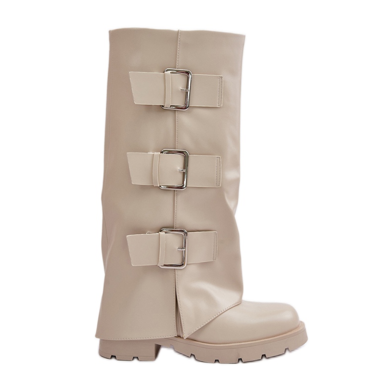 Insulated Boots With Rolled Upper And Buckles Light Beige Cialetta
