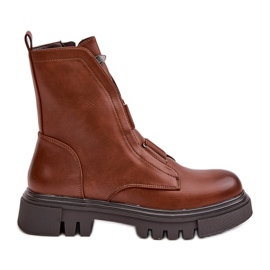 Insulated Women's Worker Ankle Boots With Zipper Eco Leather Brown Mailyra