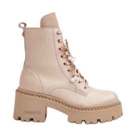 Leather Worker Ankle Boots for Women with Butterfly Beige CheBello 4590 Leather Worker Ankle Boots for Women with Butterfly Beige CheBello 4590