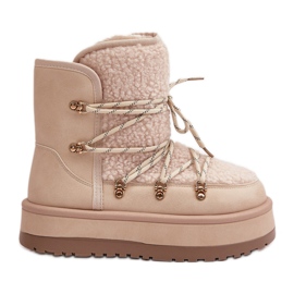 Women's Snow Boots On The Platform With Ties Light Beige Riaviana Women's Snow Boots On The Platform With Ties Light Beige Riaviana