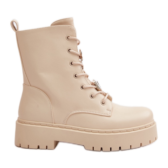 Insulated Worker Boots for Women with Pins Beige Avorira