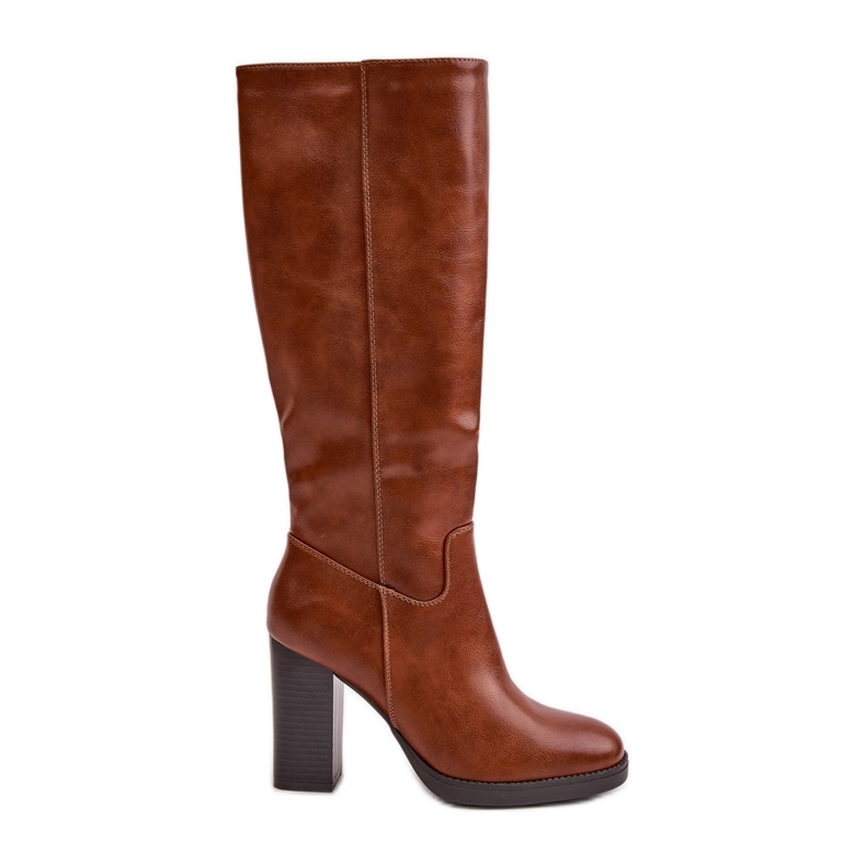 Boots With Ankle Strap Eco Leather Below The Knee Camel Riamaya brown