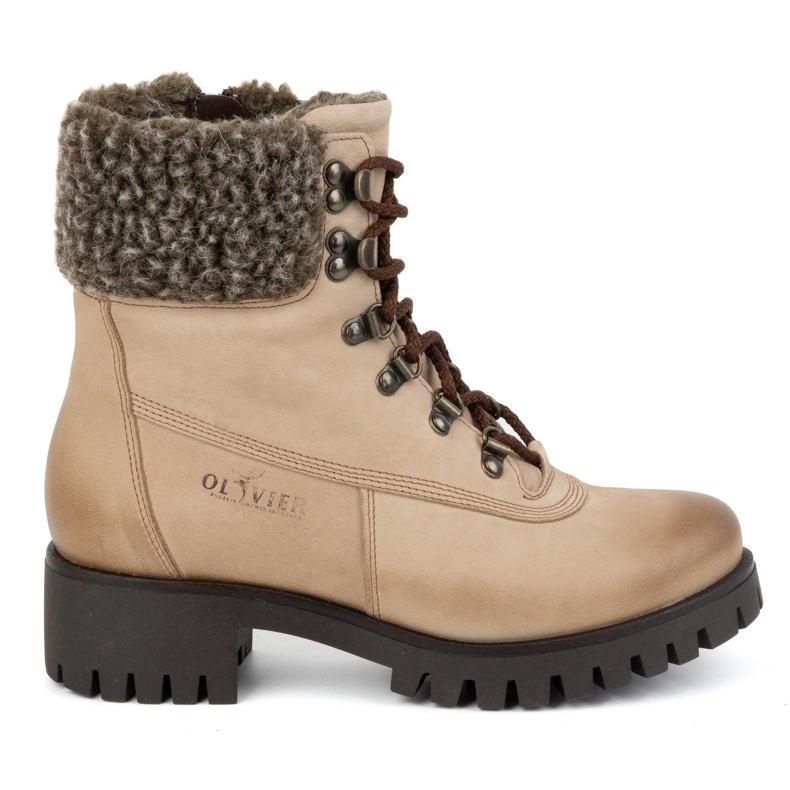 Olivier Women's leather ankle boots, winter insulated boots, 330BB, beige
