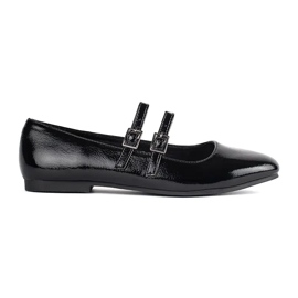 Black patent leather ballet flats with buckle
