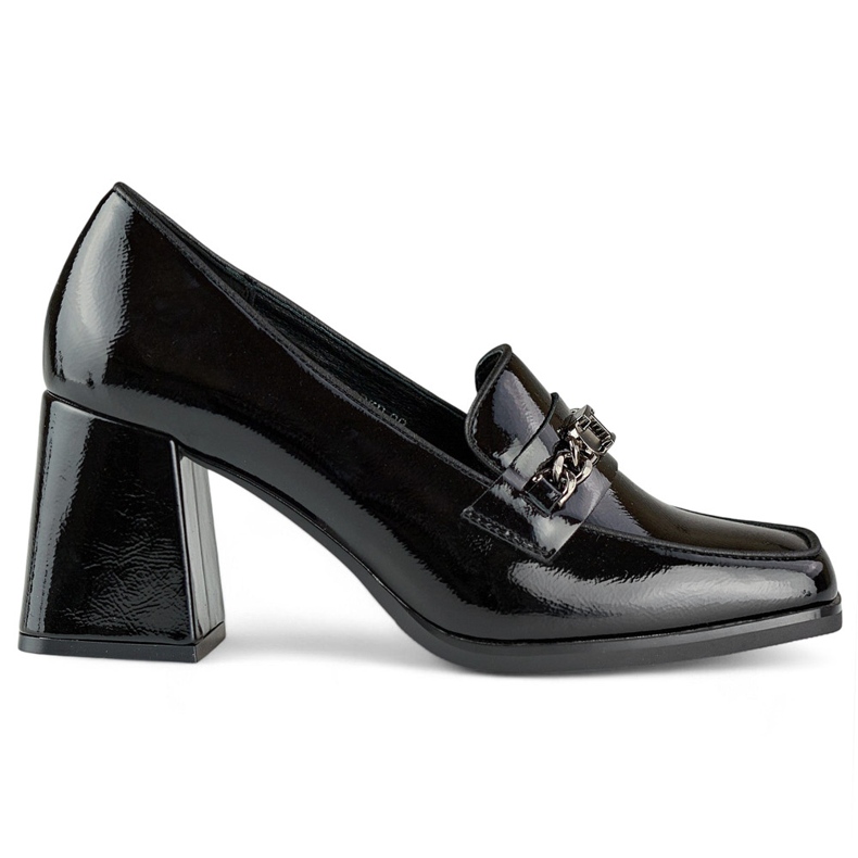 Black elegant patent leather high-heeled shoes