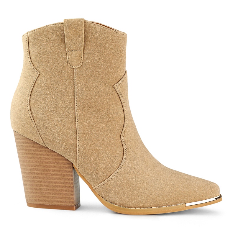 Beige classic suede women's cowboy boots with high heel Beige classic suede women's cowboy boots with high heel