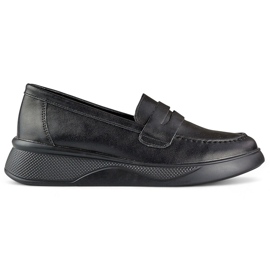 Leather classic black women's shoes on a comfortable platform
