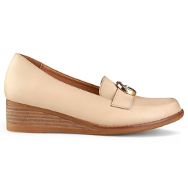Beige women's low wedge shoes