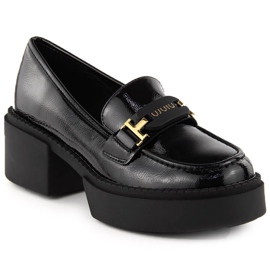 Women's patent leather loafers with heels, black, Vinceza 58313