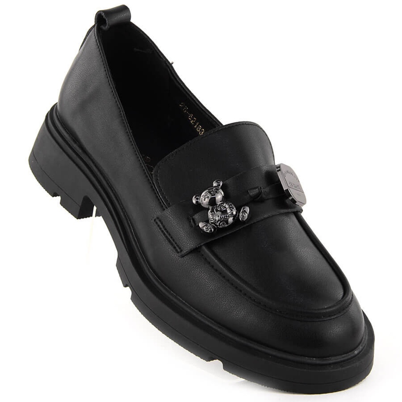 Leather women's moccasins with decoration black Vinceza 62183