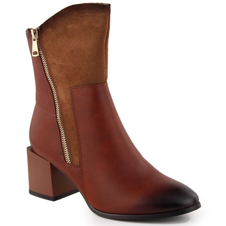 Women's ankle boots with heels, insulated, brown, Jezzi ASA217-9 Women's ankle boots with heels, insulated, brown, Jezzi ASA217-9