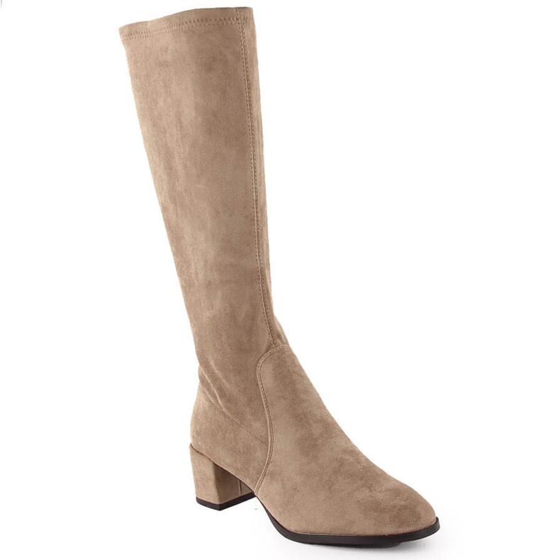 Women's suede boots with heels beige Sergio Leone KZ205 Women's suede boots with heels beige Sergio Leone KZ205