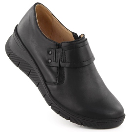 Leather women's wedge shoes, comfortable, black, Helios 640S Leather women's wedge shoes, comfortable, black, Helios 640S