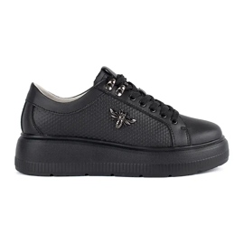 Leather black sneakers on the platform white