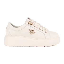 Beige leather sneakers on the platform white