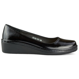 Patent leather black pumps, women's low wedge shoes Patent leather black pumps, women's low wedge shoes