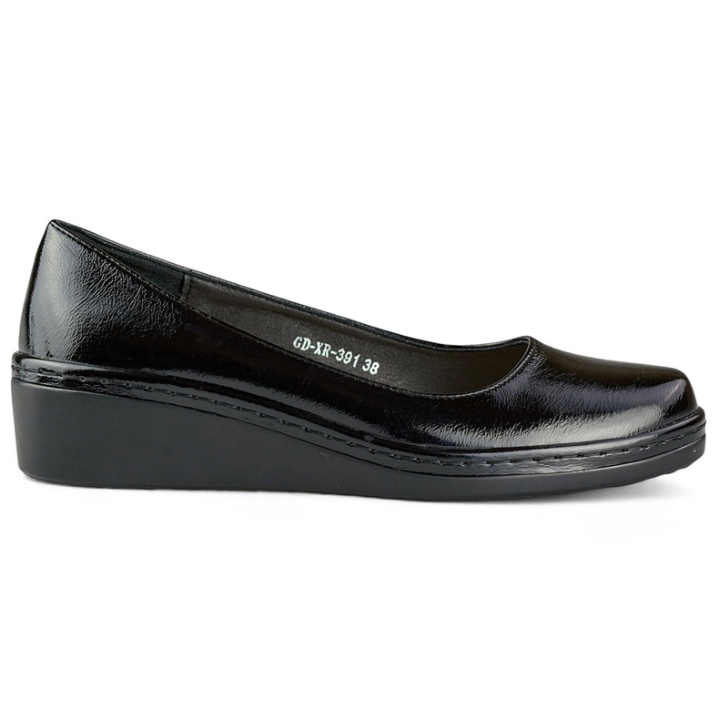 Patent leather black pumps, women's low wedge shoes