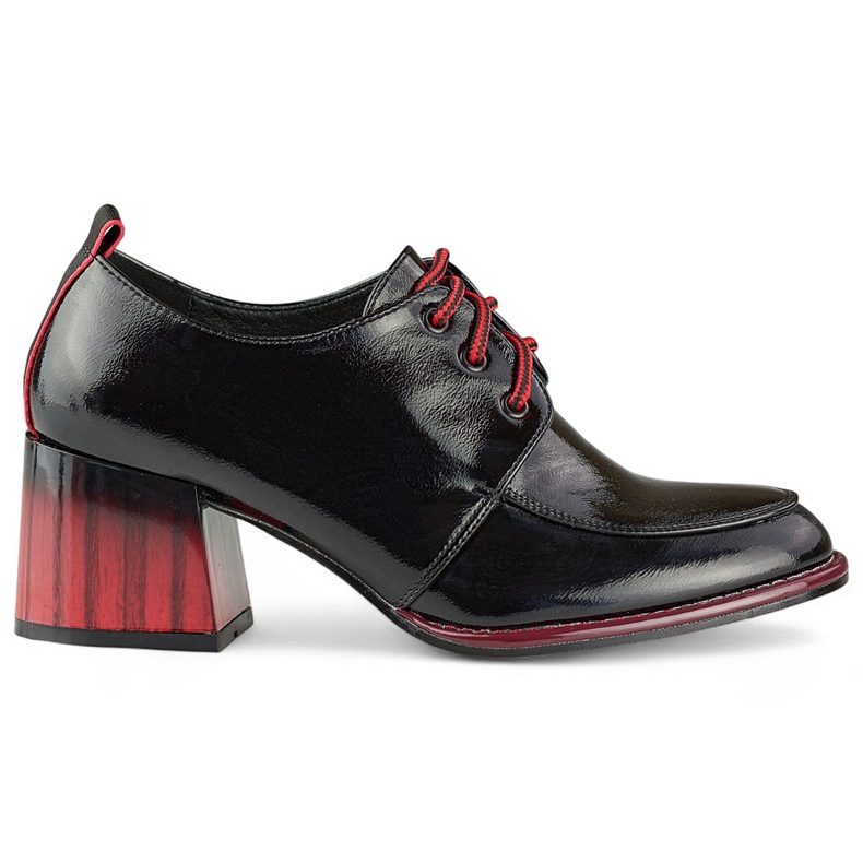 Patent leather black ankle boots with red heel elegant women's shoes