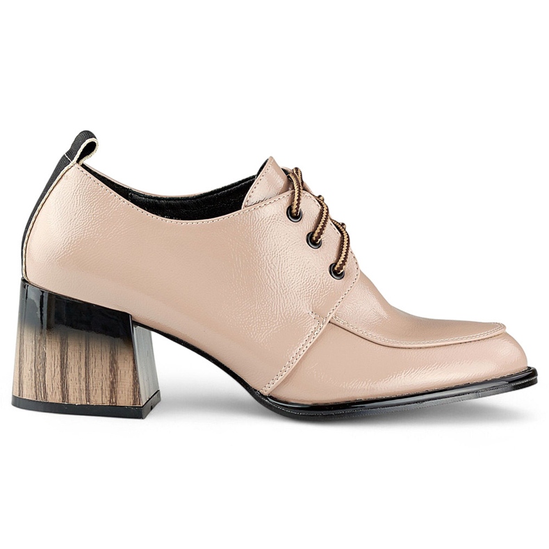 Patent leather beige ankle boots with red heel elegant women's shoes