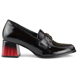 Black patent leather comfortable heel pumps for women