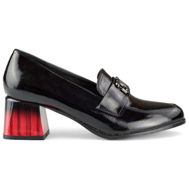 Black patent leather women's pumps with a block heel, women's half-shoes Black patent leather women's pumps with a block heel, women's half-shoes