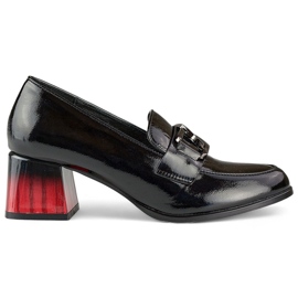 Black elegant women's shoes with red heel patent leather pumps