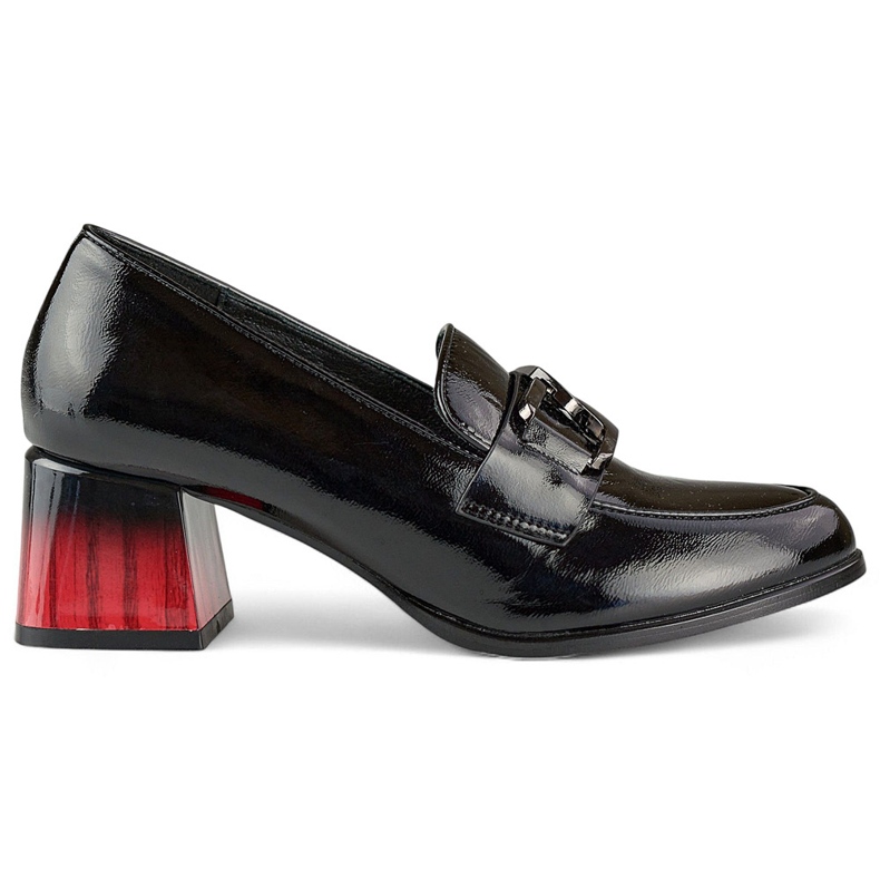 Black elegant women's shoes with red heel patent leather pumps