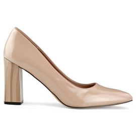 Patent leather beige high heel pumps with leather insole