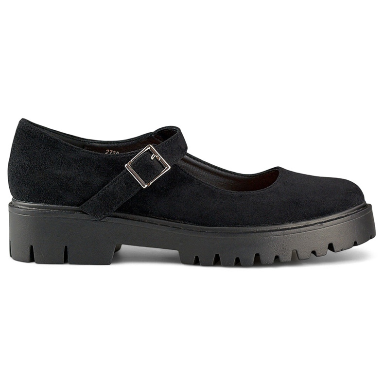 Black suede women's shoes with buckle fastening
