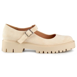 Beige suede women's shoes with buckle fastening