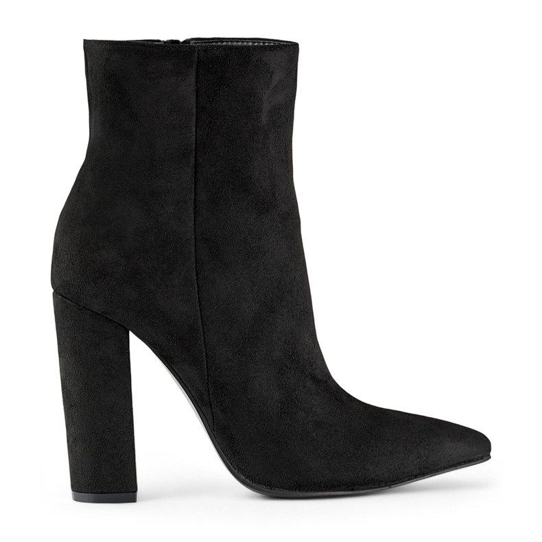 Black women's pointed toe ankle boots with a high heel