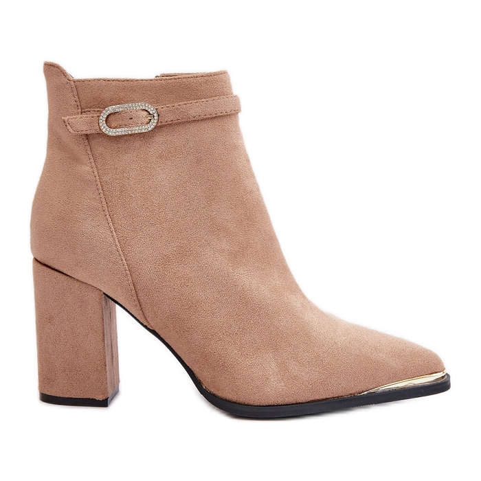 Insulated Women's Ankle Boots With Pointed Toes On A Heel Beige Laoreina