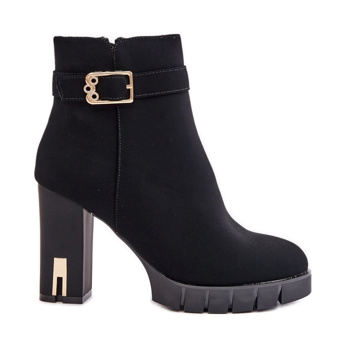 Insulated Women's Ankle Boots With Gold Buckle Black Taitra