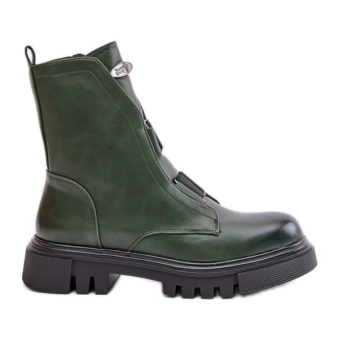 Insulated Women's Worker Ankle Boots With Zipper Eco Leather Green Mailyra
