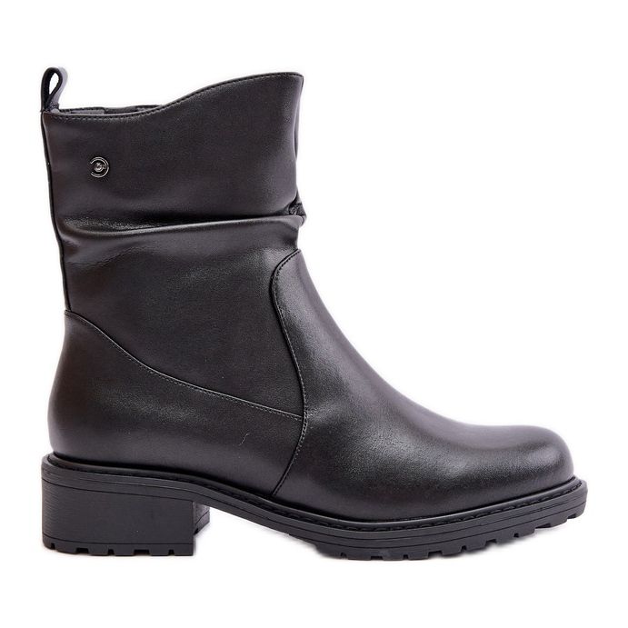 Women's Leather Ankle Boots Insulated With Ruching Black Vinceza 66714