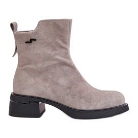 Insulated Women's Ankle Boots Made of Natural Suede with Zipper Gray Vinceza 66696 grey